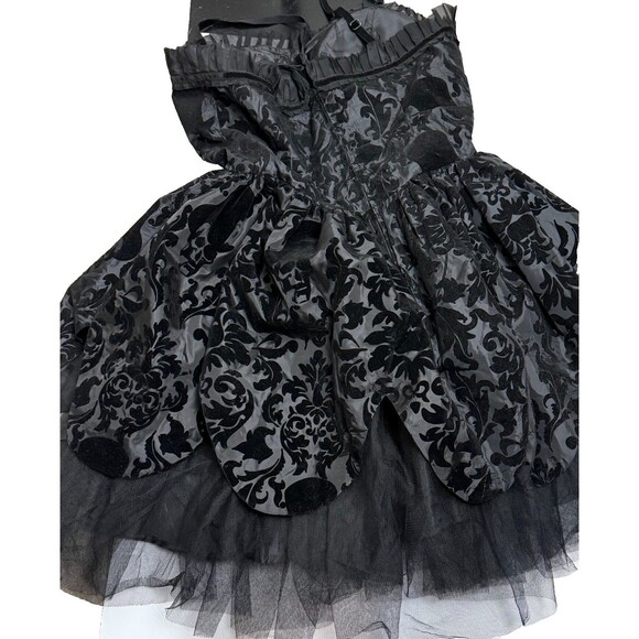 Hell Bunny Black Velvet Skull Damask Gothic Mini Dress Tulle Small Whimsygoth - Picture 2 of 8
